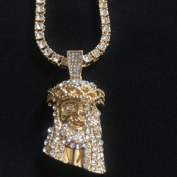 Iced Out Jesus Piece Chain | Color: Brown/Tan | Size: Os | Goldensandjewel's Closet